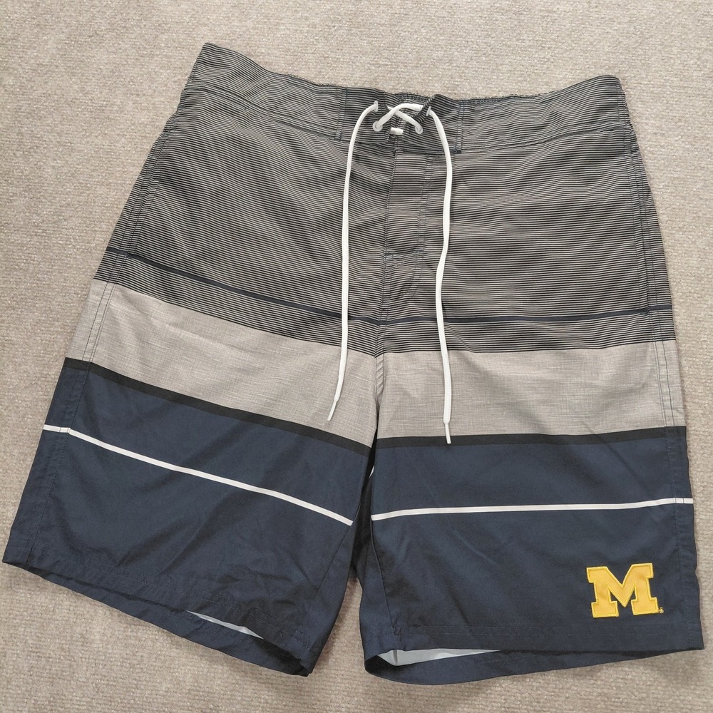 GIII Carl Banks Mens MICHIGAN‎ WOLVERINES Swim Shorts Trunks XXL Gray Navy Blue